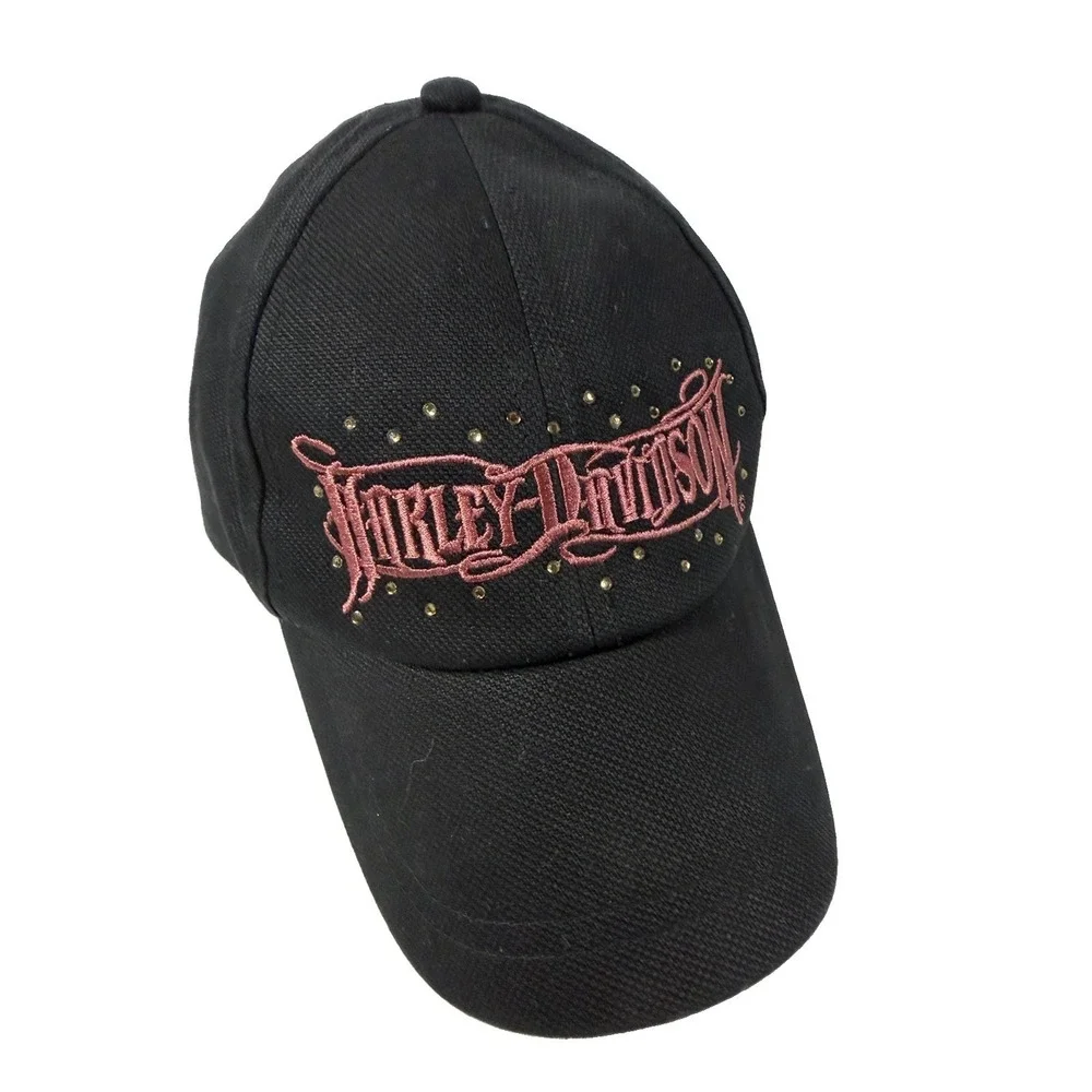 Harley-Davidson Women's Black Pink Rhinestone Logo Adjustable Baseball Cap Hat